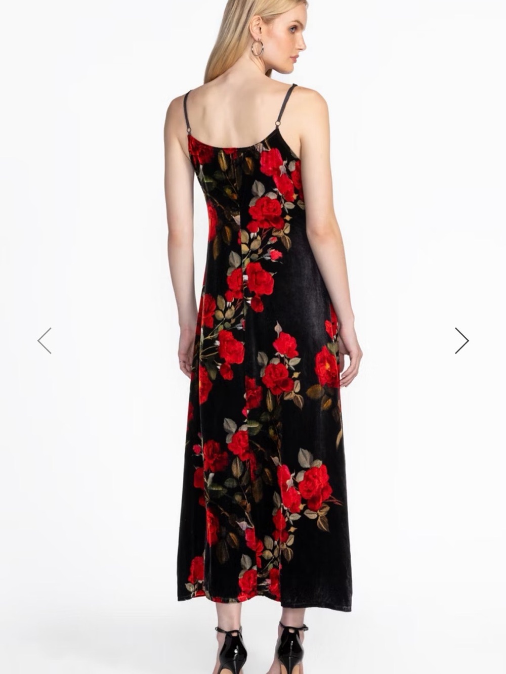 Johnny Was Rosana Black Velvet Slip Dress with Red Rose Print - size small - Picture 4 of 10